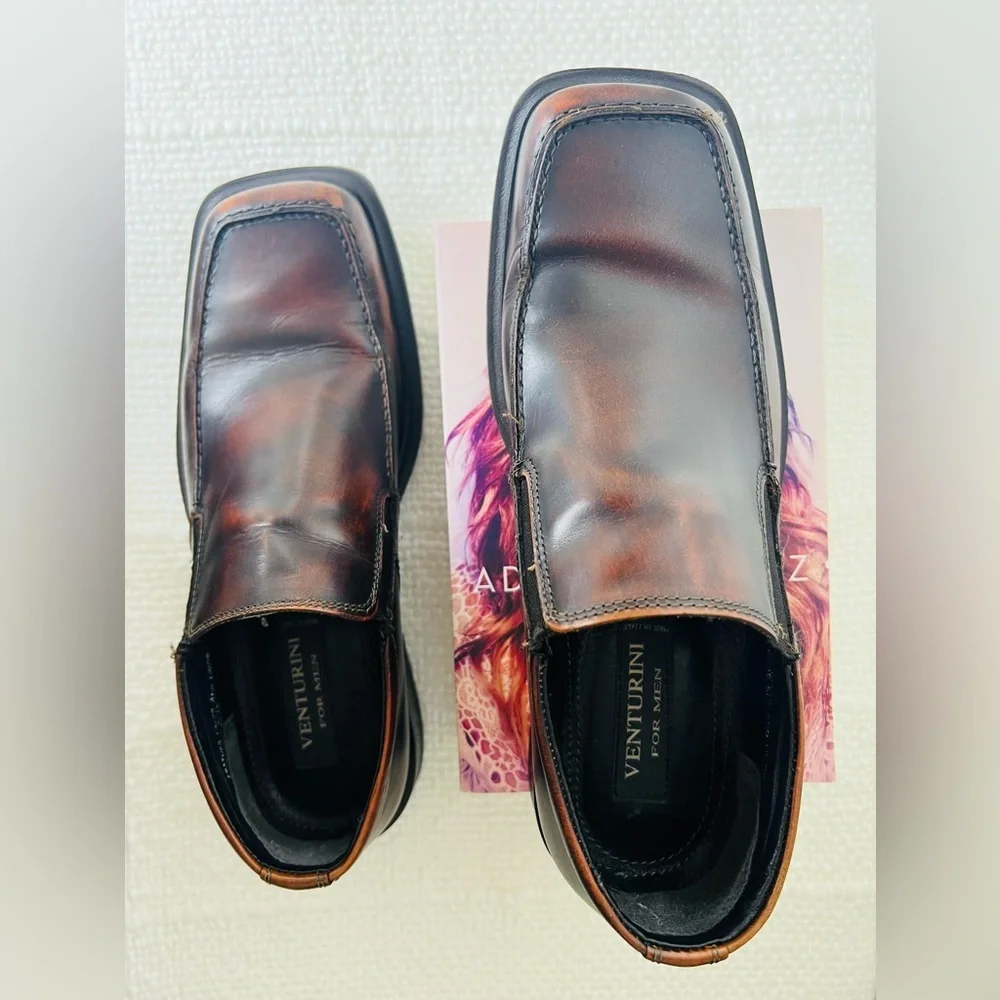 VENTURINI FOR MEN DARK BROWN LEATHER SLIP‎ ON DRESS LOAFERS SIZE 9